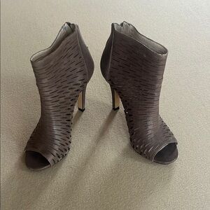 Elegant Taupe Peep-Toe Ankle Boots